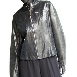 Unisex Lizard effect Trucker Style Leather Jacket US Size Large